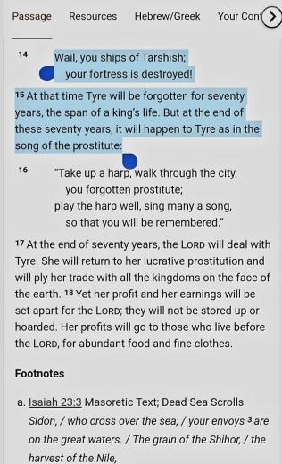 سفر إشعياء يتحدث عن غزو مدينة صور Tyre اللبنانية بعد 70 سنة من تأسيس إسرائيل